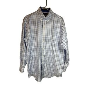 Paul Fredrick Mens Classic Fit 16x32 Non Iron Cotton Blue Plaid Dress Shirt